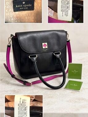 kate spade Black Crossbody Satchel with Pink Strap